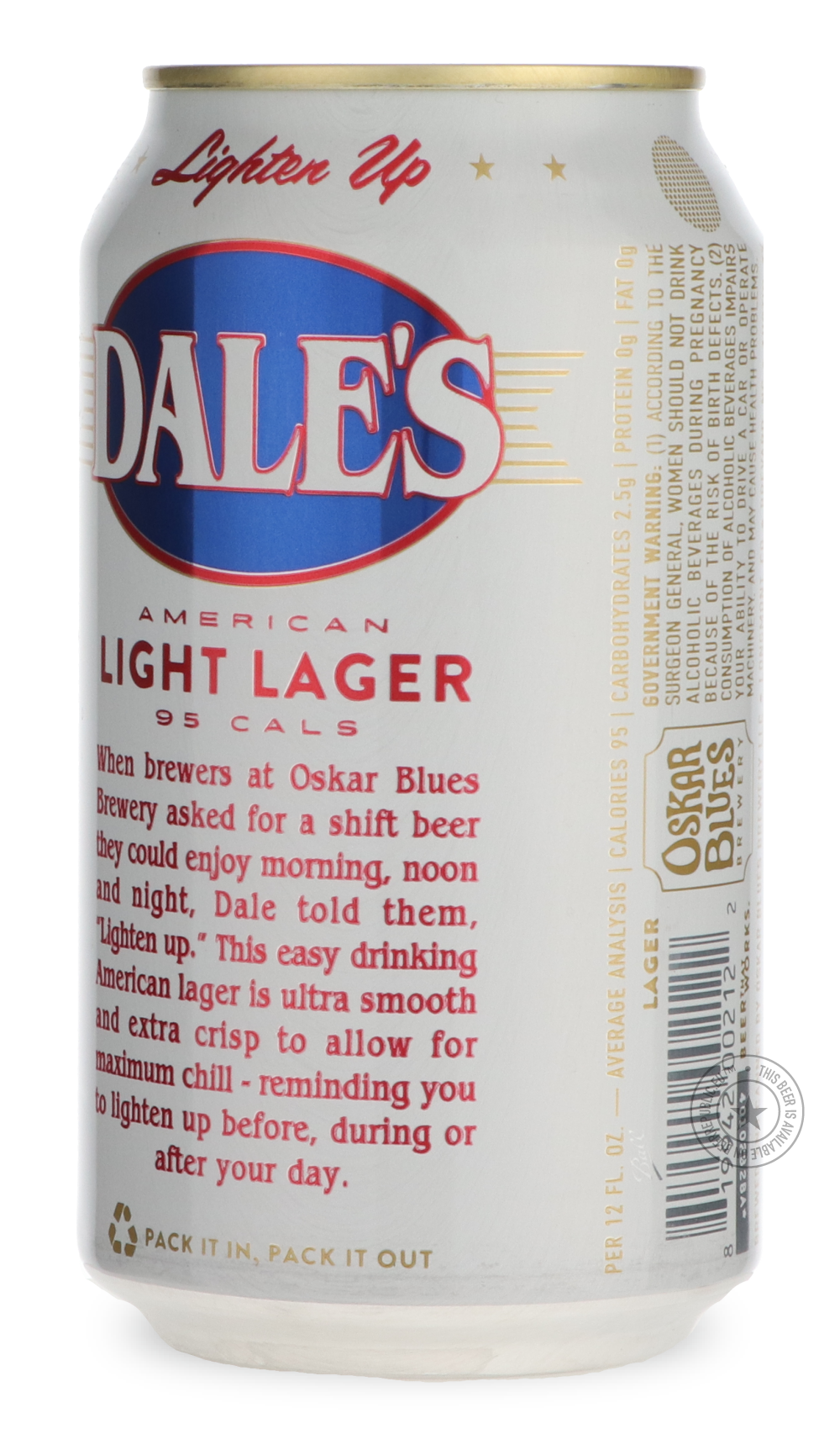Oskar Blues- Dale's Light Lager-Pale- Only @ Beer Republic - The best online beer store for American & Canadian craft beer - Buy beer online from the USA and Canada - Bier online kopen - Amerikaans bier kopen - Craft beer store - Craft beer kopen - Amerikanisch bier kaufen - Bier online kaufen - Acheter biere online - IPA - Stout - Porter - New England IPA - Hazy IPA - Imperial Stout - Barrel Aged - Barrel Aged Imperial Stout - Brown - Dark beer - Blond - Blonde - Pilsner - Lager - Wheat - Weizen - Amber -